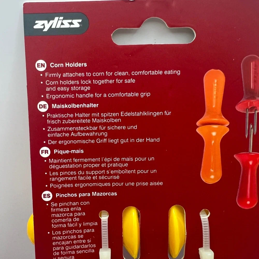 Zyliss Interlocking Corn Holders 4 Pair Set NEW Yellow Blue Red White